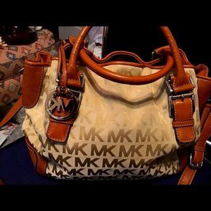 Michael Kors | Signature MK Logo, Monogrammed Satchel | Large Size, Tan